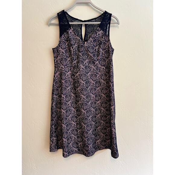 Motherhood Maternity Pink with Blue Lace Overlap Baby Shower Dress Size: Medium - Picture 3 of 8